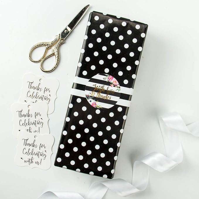 WRAPAHOLIC Reversible Wrapping Paper - Mini Roll - 17 Inch X 33 Feet - Black and Polka Dot Design for Birthday, Holiday, Wedding, Baby Shower