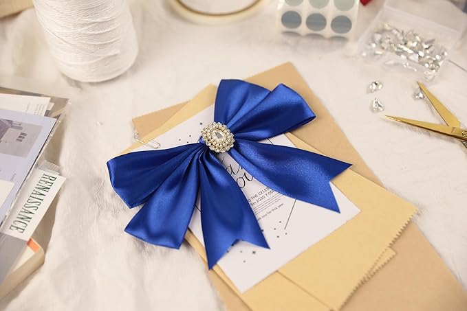 Dark Royal Blue Satin Ribbon 1-1/2 inch X Continuous 100 Yards, Single Face Polyester Ribbon Perfect for Gift Wrapping, Flower Bouquet, Wedding Decor, Crafts, Bow Making, Sewing and More