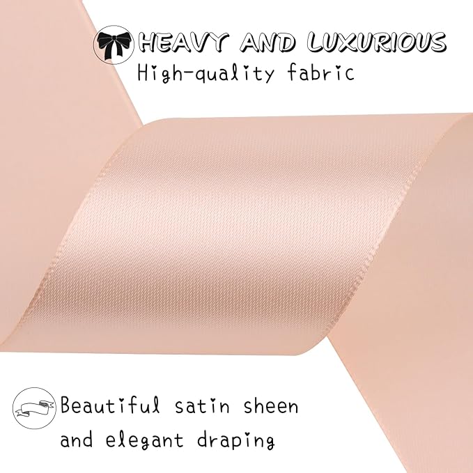 Naked Pink Solid Satin Ribbon 2 Inch 25 Yards Solid Polyester Fabric Ribbon for Gift Wrapping Wedding Christmas Baby Shower Birthday Party Decoration Handmade Immortal Flower Craft