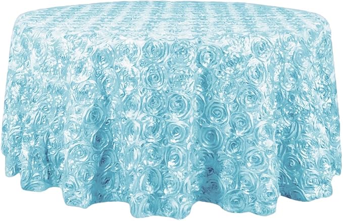 Efavormart 120" Wholesale Round Table Cover Light Blue Grandiose Rosette 3D Satin Tablecloth for Wedding Party Event Decoration
