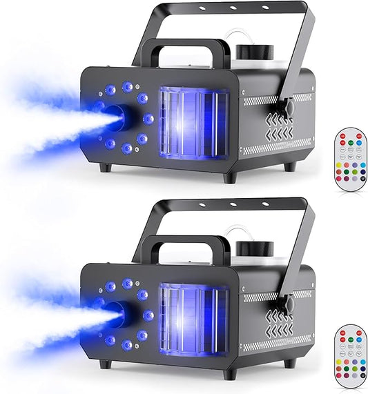 Fog Machine with RGBW LED Lights, 1200W Professional Smoke Machine, 1L Tank, 3000CFM Output, 14 Colors for DJ Party Stage Wedding Halloween 2PACK
