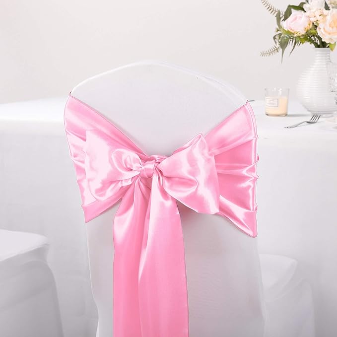 5-Pack Satin Table Runner Pink 12 x 108 inches Long, Table Runners for Wedding, Birthday Parties, Banquets Decorations（5 Pack, 12x108 Inch, Pink）