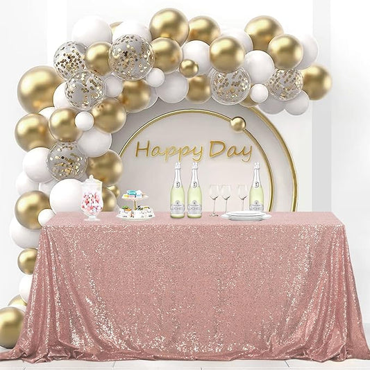 OQSQ Rosegold Sequin Tablecloth 50x80 inch, Glitter Drape Table Cloth, Sparkle Sequence Table Overlays for Thanksgiving Day Wedding Birthday Party Baby Bridal Shower
