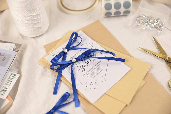 Dark Royal Blue Satin Ribbon 1/4 inch X Continuous 50 Yards, Single Face Polyester Ribbon Perfect for Gift Wrapping, Flower Bouquet, Wedding Decor, Crafts, Bow Making, Sewing and More