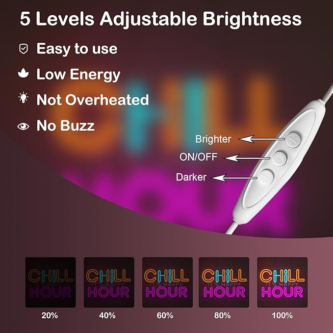 CHILL HOUR Neon Sign, Colorful LED Wall Light with “It’s Happy Hour” Quote, Aesthetic Neon Bar Sign for Bedroom, Dorm, Game Room, Home Party Décor