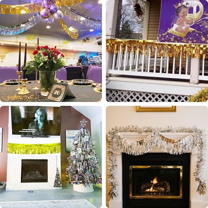 4 Pack Royal Blue Total 40 Feet Foil Fringe Garland Metallic Tinsel Banner Wall Hanging Drapes Parade Float Skirting Decorations for Trailer Mardi Gras Party Birthday Wedding Baby Shower