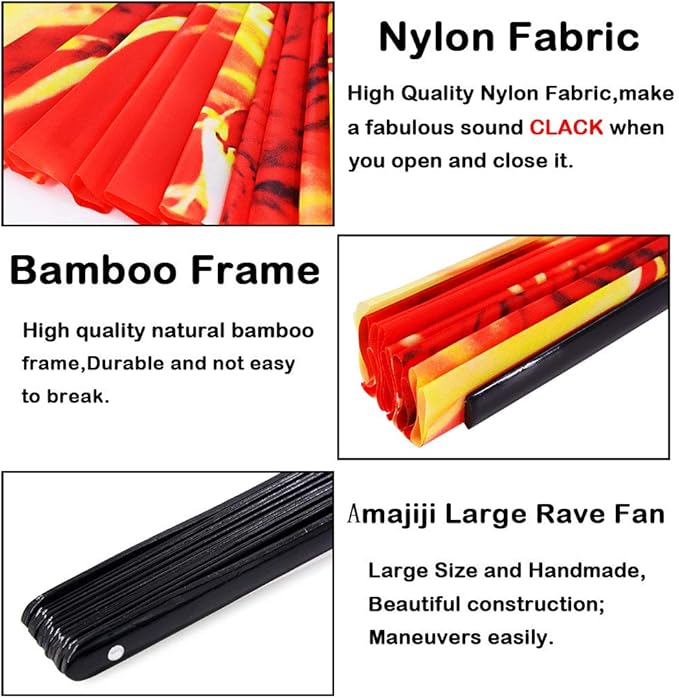 Amajiji Large Folding Hand Rave Fan Popping Fan for Line Dancing Clacking Fans for Boots On The Ground Dance,Party,Decoration,Festival (Firehawk)