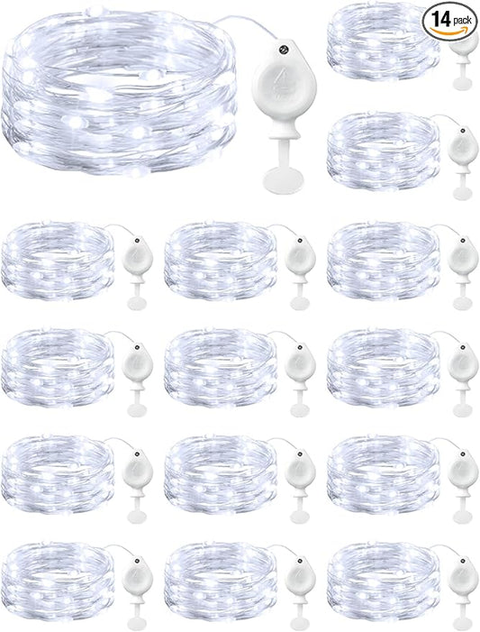 Brightown 14 Pack White LED Fairy Lights Battery Operated String Lights, 7ft 20LED Waterproof Silver Wire String Lights, Firefly Starry Moon Lights for Mason Jars DIY Christmas Wedding Party Bedroom