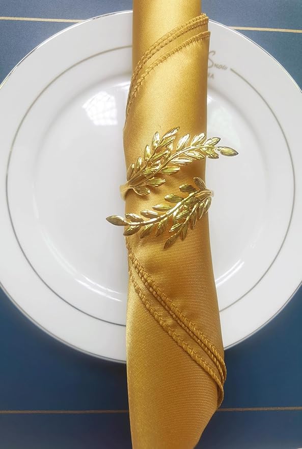 Gold Leaf Napkin Rings Set of 6,Metal Wheat Leaf Napkin Rings for Party Decoration, Dinning Table and Daily Use (Leaf 6pcs)