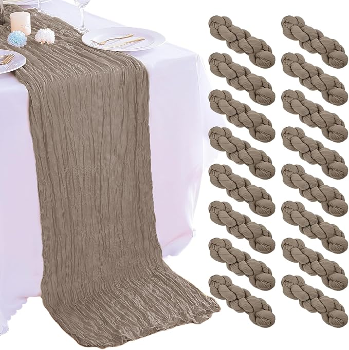 16PCS Nude Cheesecloth Table Runner 10FT Table Runner Cheesecloth 35x120Inch Boho Gauze Cheese Cloth Table Runner Long Rustic Sheer Table Runners for Wedding Party Baby Bridal Shower Table Decor