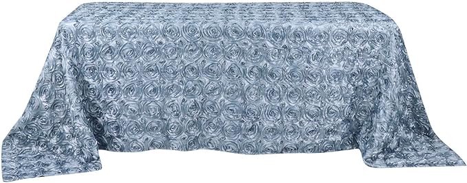 Efavormart 90"X132" Dusty Blue Grandiose 3D Rosette Satin Rectangle Tablecloth for Wedding Party Event