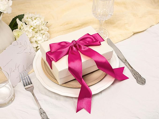 Rose Red Satin Ribbon 1-1/2 inch X Continuous 50 Yards, Single Face Polyester Ribbon Perfect for Gift Wrapping, Flower Bouquet, Wedding Decor, Crafts, Bow Making, Sewing and More