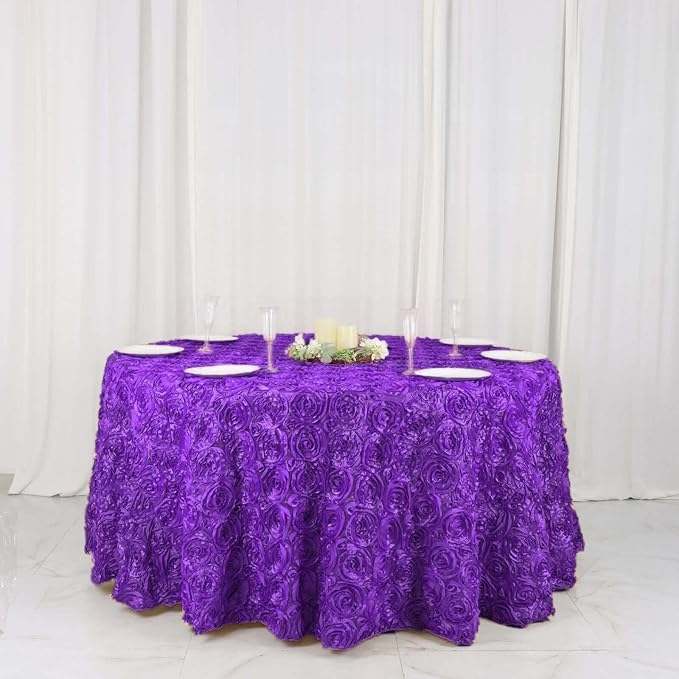 Efavormart 120" Wholesale Round Table Cover Purple Grandiose Rosette 3D Satin Tablecloth for Wedding Party Event Decoration