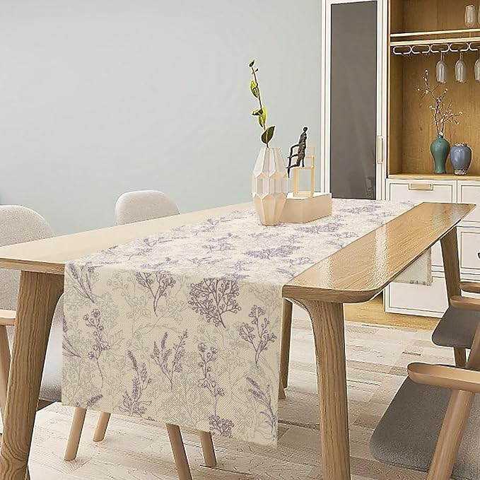 Purple Lavender Table Runner Vintage Watercolor Modern Kitchen Restaurant Decoration Suitable for Indoor and Outdoor Wedding Party Banquet Table Runner 13x70 Inch