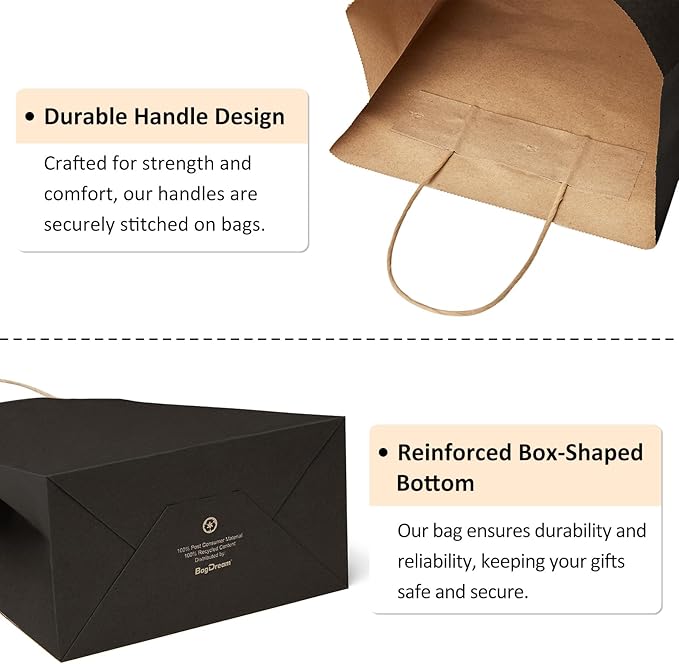 BagDream 150 Pack Small Black Gift Bags 5.25x3x8 Inch Kraft Paper Gift Bags with Handles Bulk Shopping Merchandise Retail Business Wholesale Birthday Party Favors Bags Paper Sacks