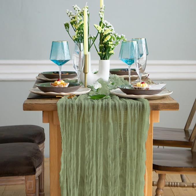 Gauze Table Runner Bulk sage Green Set of 2 Items, 12 ft Cheesecloth Runner for Table Rustic Table Runner 142 in for Boho Wedding Table Linen Cheesecloth Runner sage Green Party Décor