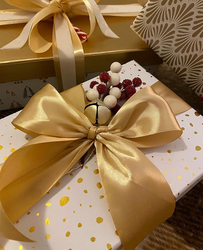 1-1/2 Inch Champaign Gold Satin Ribbon 50 Yards Solid Fabric Ribbons for Gift Wrapping, Crafts, Floral Arrangements, Wedding, Party, Holiday and Home Decor