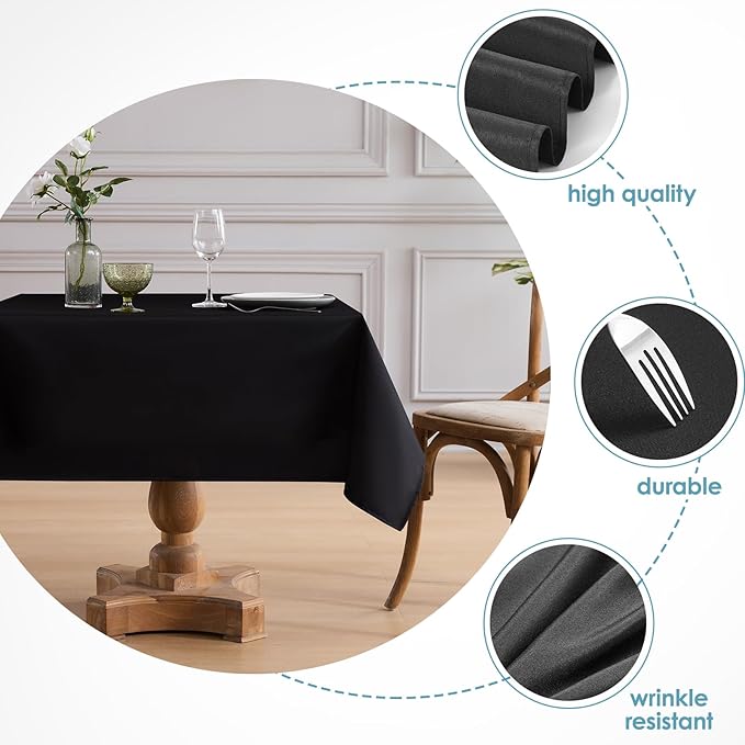 VidaFete Square Tablecloth 2 Pack 52 x 52 Inch Tablecloths Stain Wrinkle Resistant Polyester Dining Table Cover for Kitchen Dinning Party Wedding Rectangular Tabletop Buffet Decoration(Black)