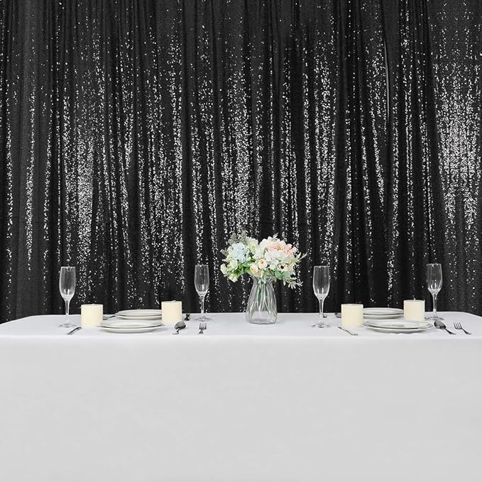 Hahuho Black Sequin Backdrop Curtain, 4PCS 2FTx8FT Glitter Backdrop Curtain for Parties, Christmas, Wedding, Party Decoration（4 Panels, 2FT x 8FT, Black