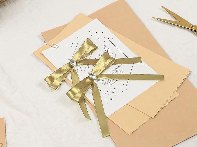 Light Gold Satin Ribbon 3/8 inch X Continuous 50 Yards, Single Face Polyester Ribbon Perfect for Gift Wrapping, Flower Bouquet, Wedding Decor, Crafts, Bow Making, Sewing and More