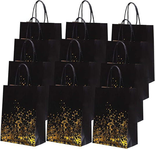 Cooraby 30 Pieces Bronzing Gold Black Paper Kraft Polka Dot Party Bags With Handle for Party Favors and Hen Parties