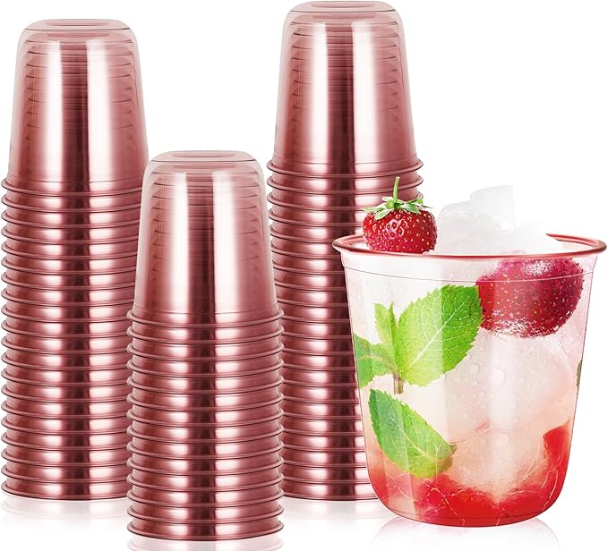 50 Pcs 12oz Crystal Pink Party Cups Disposable Plastic Cocktail Cups Plastic Wine Cups for Meeting Weddings Birthdays Cocktail Christmas Party Supplies (Pink,50 Pcs)