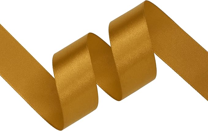Gold Satin Ribbon 1 inch X Continuous 100 Yards, Single Face Polyester Ribbon Perfect for Gift Wrapping, Flower Bouquet, Wedding Decor, Crafts, Bow Making, Sewing and More