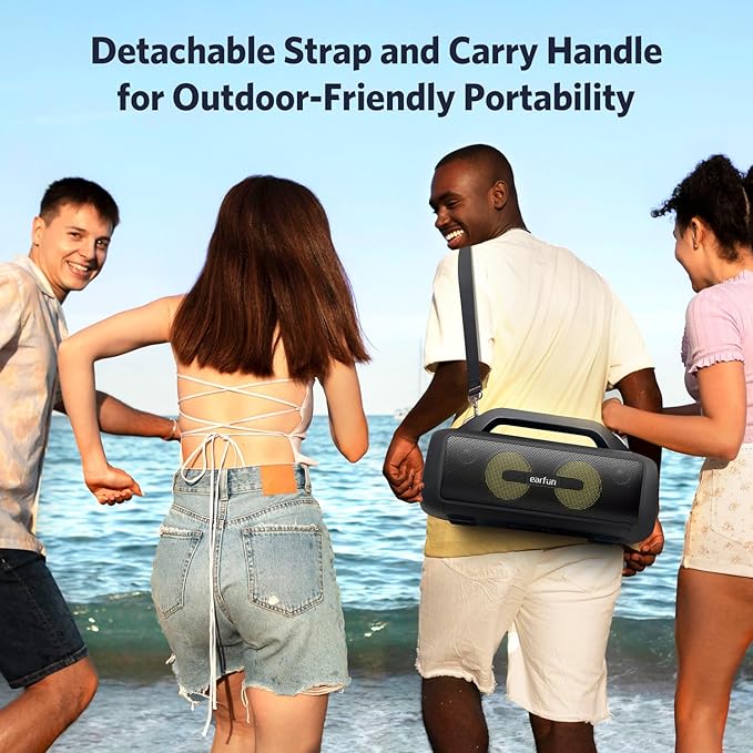 EarFun UBOOM X Portable Bluetooth Speaker, 80W Stereo with JumboBass, IP67 Waterproof Outdoor Speaker, RGB Light, 30H Playtime, Custom EQ, Bluetooth 5.3 Speakers for Outdoor, Camping, Beach