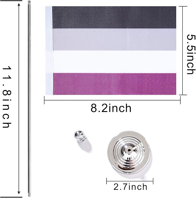 ZXvZYT 2 Pack Pride Rainbow Asexual flag Asexual table flag,Small Mini LGBT Desk Flags With Stand Base,American Rainbow Mardi Gras Party Decorations Supplies