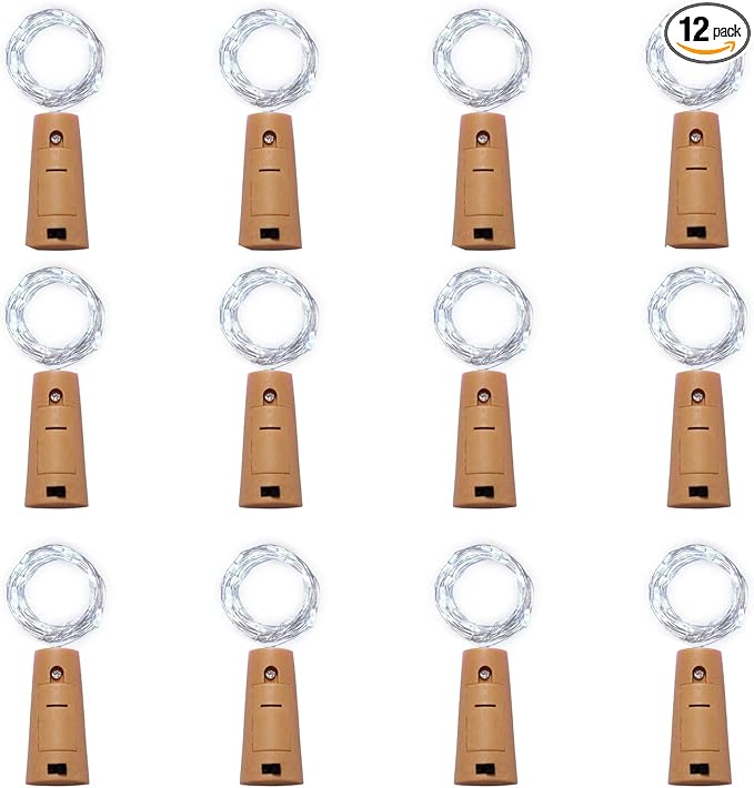 12 Pack 20 LED Wine Bottle Cork Lights, Fairy Mini String Lights Copper Wire, Battery Operated Starry Lights for DIY, Christmas, Halloween, Wedding, Party, Indoor&Outdoor (12 Pack, Cool White)