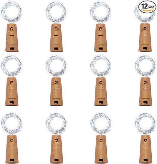 12 Pack 20 LED Wine Bottle Cork Lights, Fairy Mini String Lights Copper Wire, Battery Operated Starry Lights for DIY, Christmas, Halloween, Wedding, Party, Indoor&Outdoor (12 Pack, Cool White)