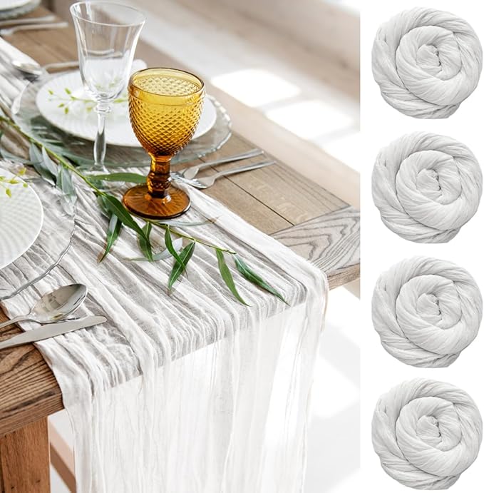 White Gauze Table Runner Cotton Wedding Decorations Rustic Cheesecloth Table Runner Cheese cloth Fabric Bulk for white party décor, bohemian table runner Extra Long Boho Cheese Cloth 13 ft (141 in)