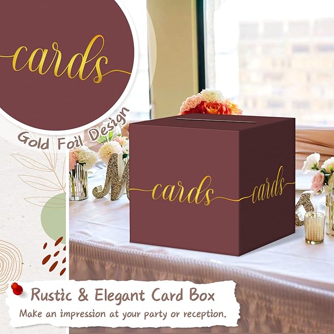 QIKSION Maroon Graduation Card Box, Gold Foil Gift Card Box for Graduation, Party, Wedding Reception, Birthday, Baby Shower, Raffle