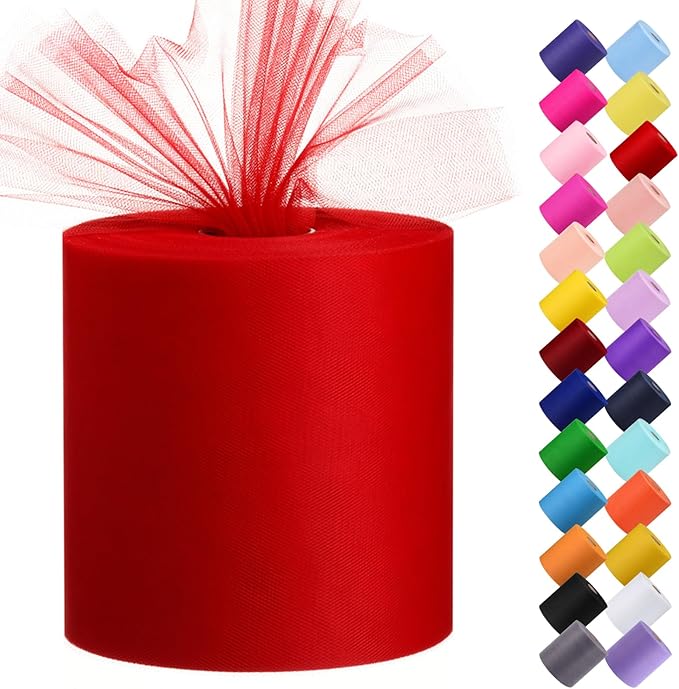 Tulle Fabric Roll, 6” by 200 Yards (600FT) Tulle Organza Fabric Spool for DIY Tutu Skirt Baby Shower Decor Wedding Backdrop Crafts Birthday Party Supplies (Red)