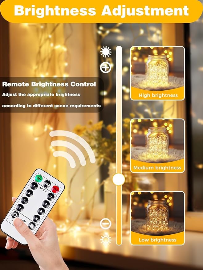 8 Pack Each 20FT 60LED Fairy Lights Battery Operated with Remote, Waterproof Twinkle Lights with Timer, Cuttable String Light Indoor & Outdoor for Bedroom Classroom Wedding DIY Christmas (Warm White)