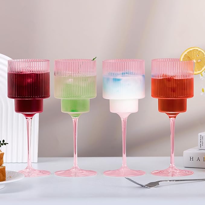 Plastic Goblets Wine Glasses - 12Oz Acrylic Wine Glasses Origami Unbreakable Clear Plastic Cocktail Glasses Recyclable Shatterproof Reusable Wine Cups for Parties & Weddings (Pink 1)