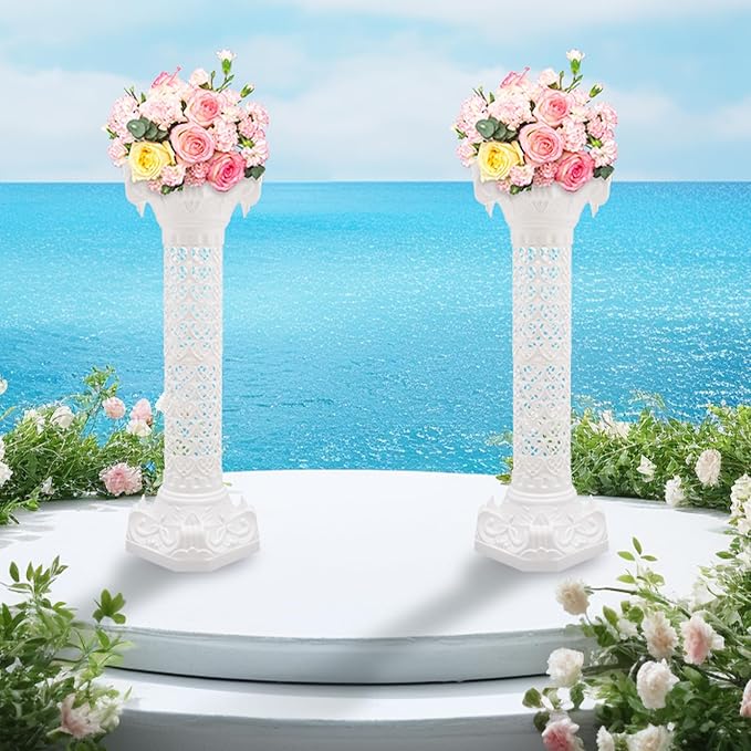 Roman Pillars Decoration Party Flower Pot Columns Set 2Pcs Decor Pedstal Stand 10.63 * 34.65in Flower Floral Wedding Party Event Road Decorative Columns (10.63 * 34.65in 2Pcs)