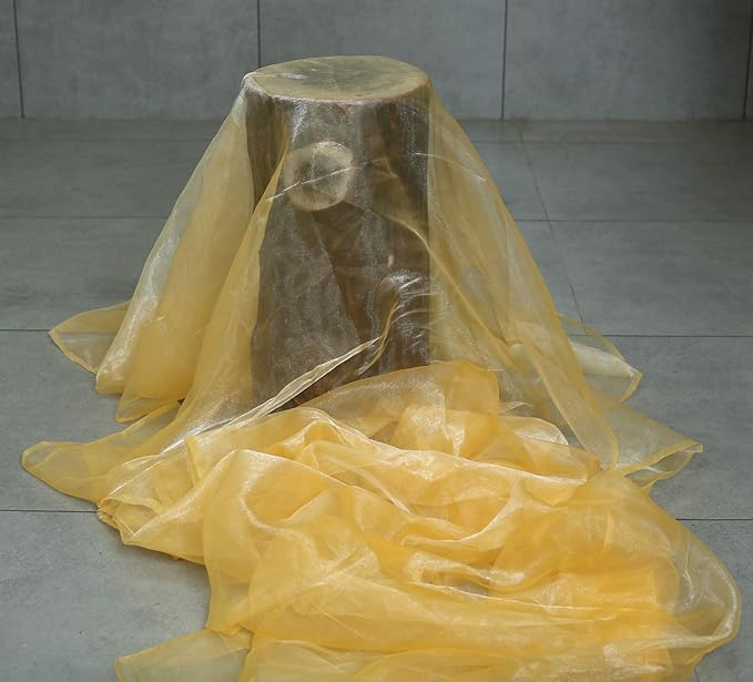 VDS Gold Organza Fabric, 75 Yards Continuous, 45” Wide, Wedding Party Decoration Iridescent Crystal Sheer Shiny Organza Tulle Bridal Dress DIY Crafts Costume Sewing Backdrop Arch Cloth