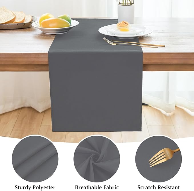 2 Pack Grey Table Runner 12 x 60 Inch Solid Color Farmhouse Runners Coffee Table Dresser for Daily Party Home Decoration