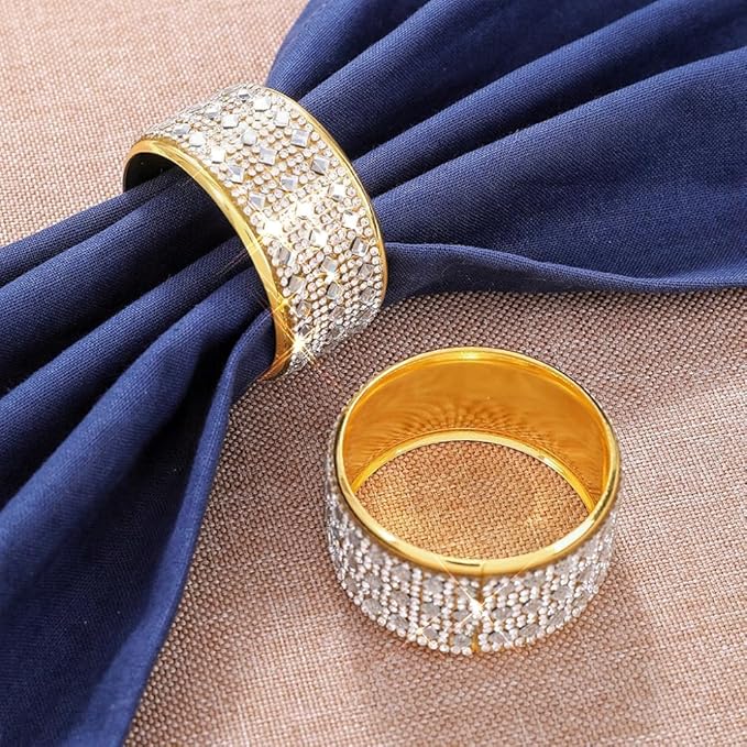 Rhinestone Napkin Ring Diamond Napkin Rings Stainless Steel Gold Crystal Napkin Holder Set of 6 for Dinner, Wedding, Party, Holiday, Banquet,Everyday Table Setting Home Decor (6, SilverGold)