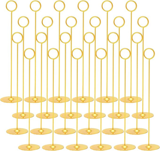 Urban Deco 24PK Table Number Holders Place Card Holders 12 Inch Table Card Holders Steel Card Holders for Photos, Food Signs, Memo Notes, Weddings, Restaurants, Birthdays (Gold 24PK)