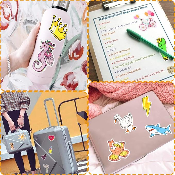 QTL Waterproof Stickers for Girls Cute Stickers for Water Bottles Hydro Flask Kids Teens Waterproof Vinyl Packs 100Pcs