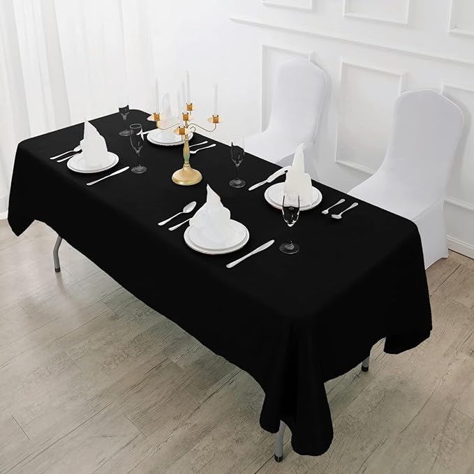 Fokitut 6 Pack Waterproof Rectangle Tablecloth, 90x132 Inch,Stain Resistant and Wrinkle Polyester Table Cloth, Fabric Table Cover for Kitchen Dining, Wedding, Party, Holiday Dinner-Black