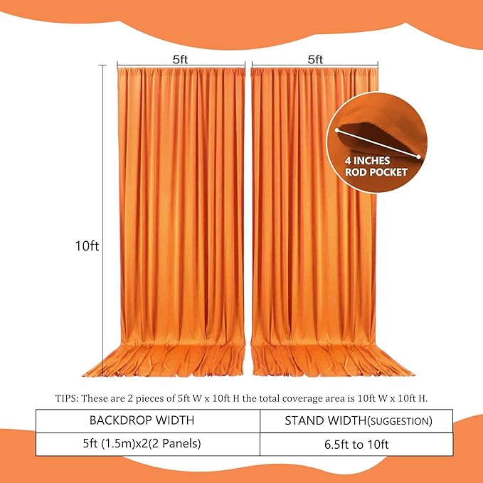 2 Panels Orange Yellow Backdrop Curtain, 10 x 10 Feet Satin Background Curtains for Parties, Weddings, Baby Showers, Halloween, Christmas Birthday Party Photoshoot Backdrop Curtains Decorations