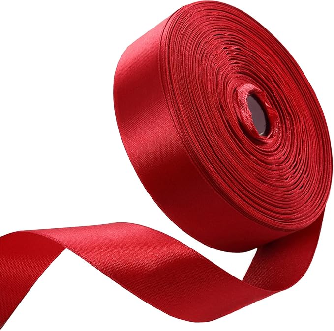 1 Inch Burgundy Satin Ribbon 50 Yards Solid Fabric Ribbons for Gift Wrapping, Crafts, Floral Arrangements, Wedding, Party, Holiday Decor