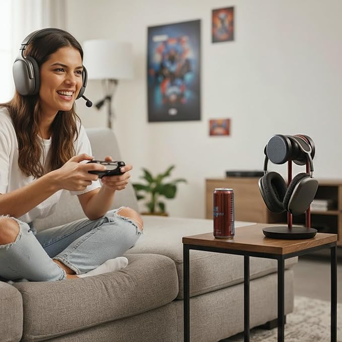 Fenge Headphone Stand for Desk, Nature Wood & Metal Headphone Holder with Storage Base, Desktop Headset Stand for Gaming Universal Headphones