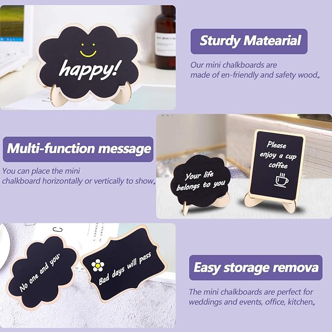 Swpeet 30Pcs Mini Chalkboards Signs with Liquid Chalk Markers and Easel Stand, Rectangle Notch Message Board Signs for Weddings Place Cards, Birthday Parties, Table Numbers and Event Decorations