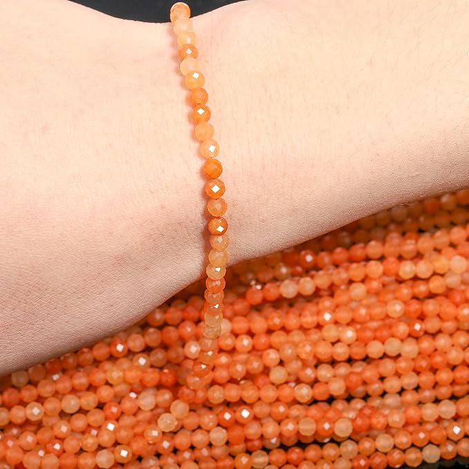 Song Xi 90pcs 4mm Natural Red Aventurine Gemstone Beads Faceted Round Loose Stone Beads for Jewelry Making