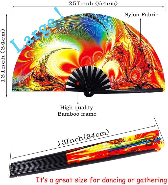 Amajiji Large Folding Hand Rave Fan Popping Fan for Line Dancing Clacking Fans for Boots On The Ground Dance,Party,Decoration,Festival (Sunset)