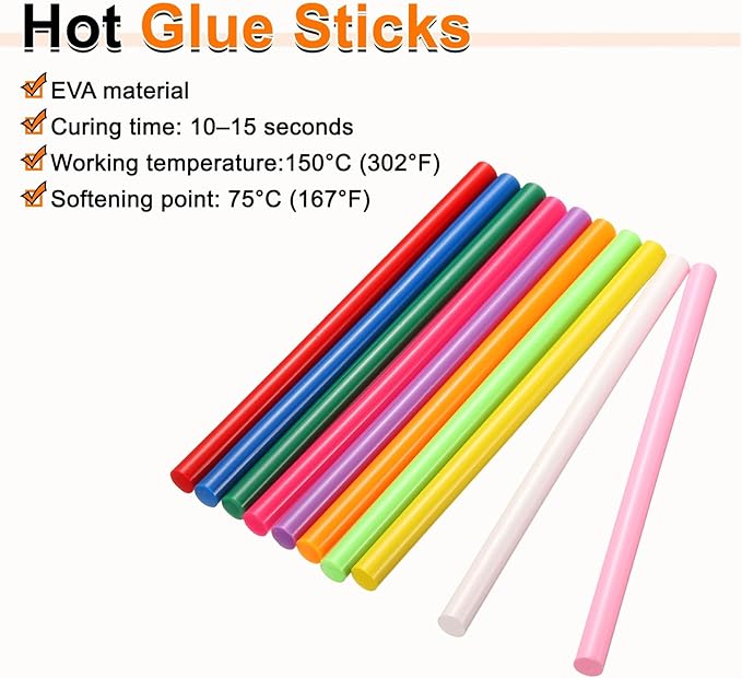 HARFINGTON 10pcs Hot Glue Sticks 0.43" Dia x 5.91" Long EVA Mini Hot Melt Adhesive Glue Stick for Hot Melt Gun Wood Plastic Glass Flowers Fabrics Foam, Multicolor